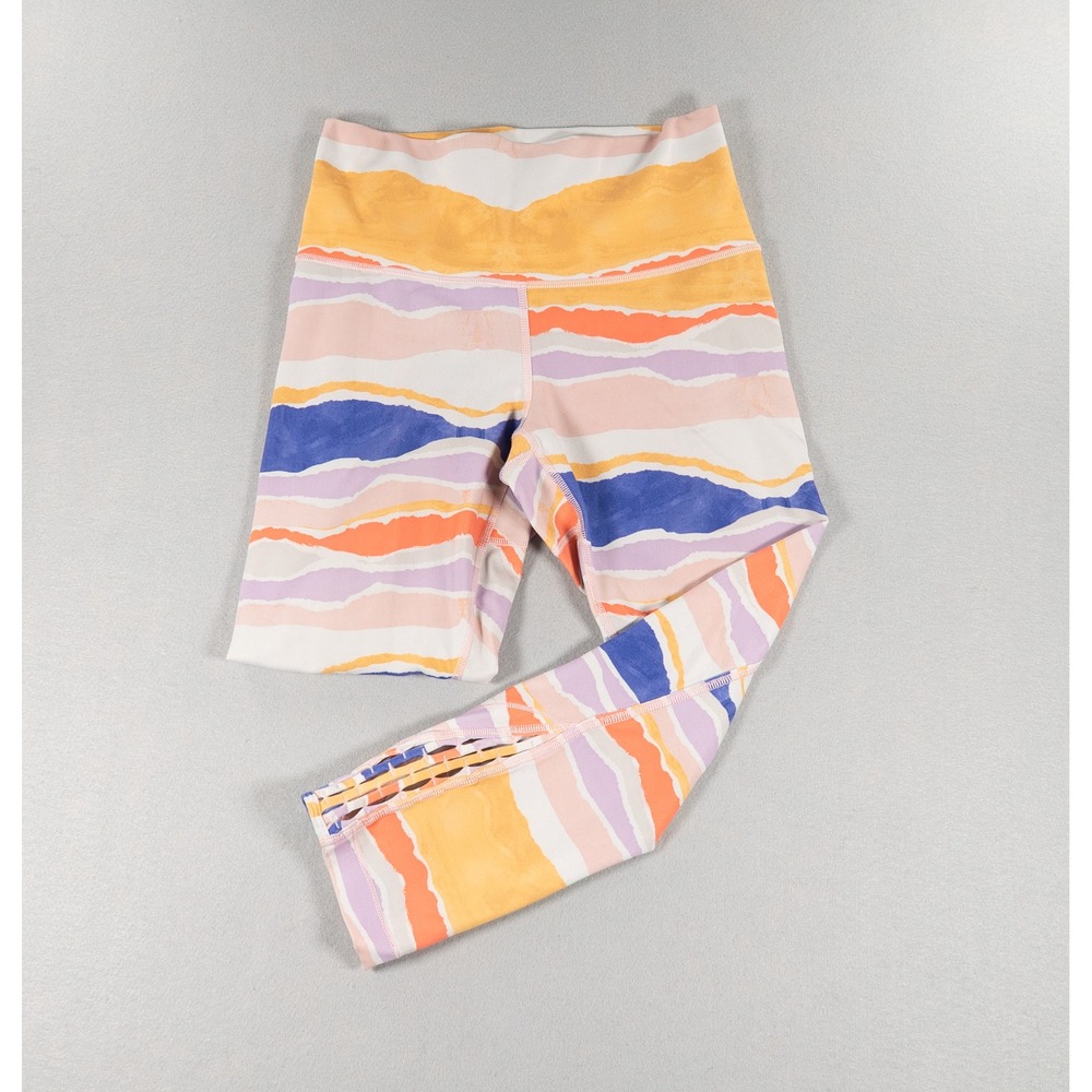 Lululemon High Rise Crop Leggings Abstract Watercolor Stripe Strappy Hem